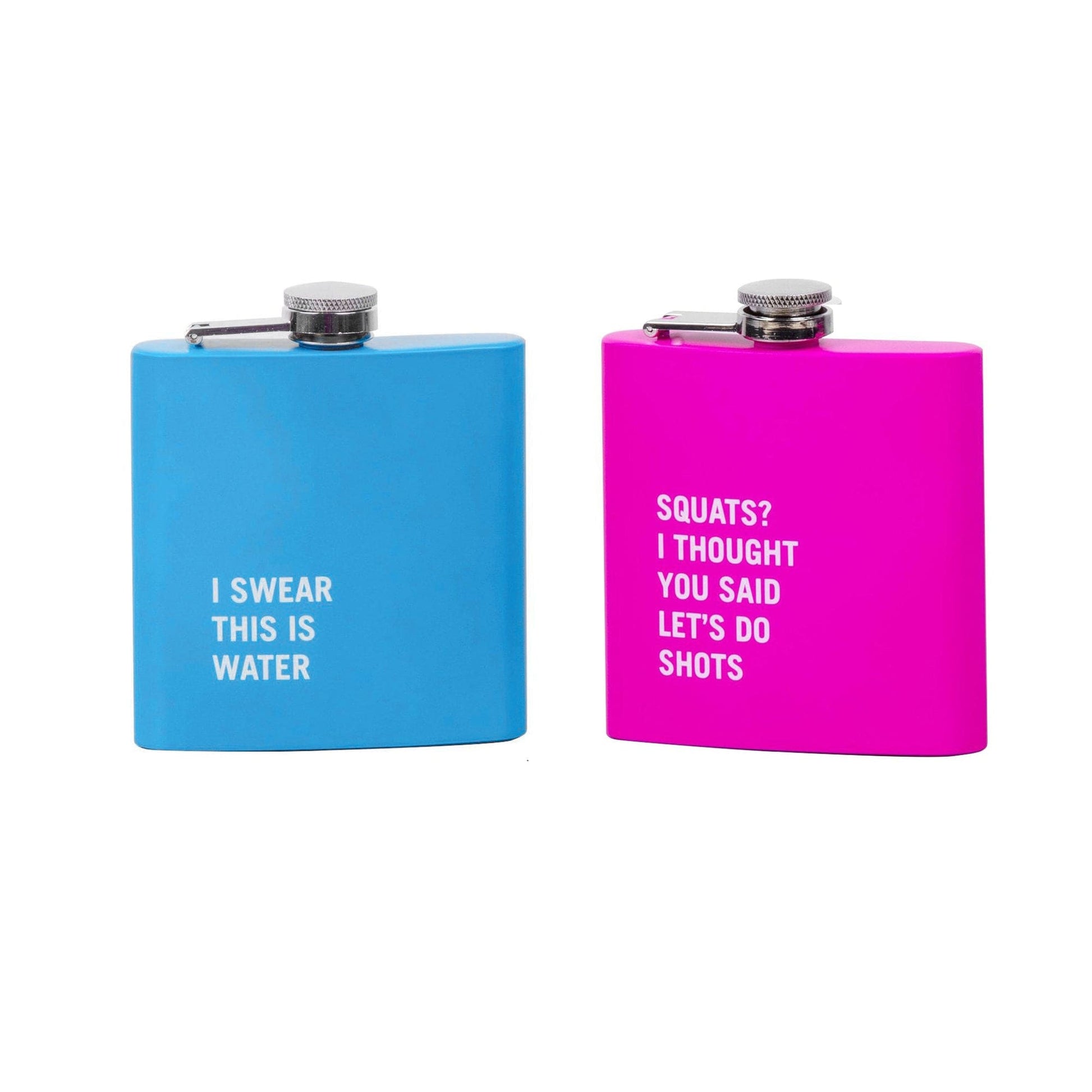 2 Pcs Stainless Steel Hip Flask (175 ml Each) - Funny Quotes, 4 Super-Bright Colours V915-LD0084-PK-LD0084-BL