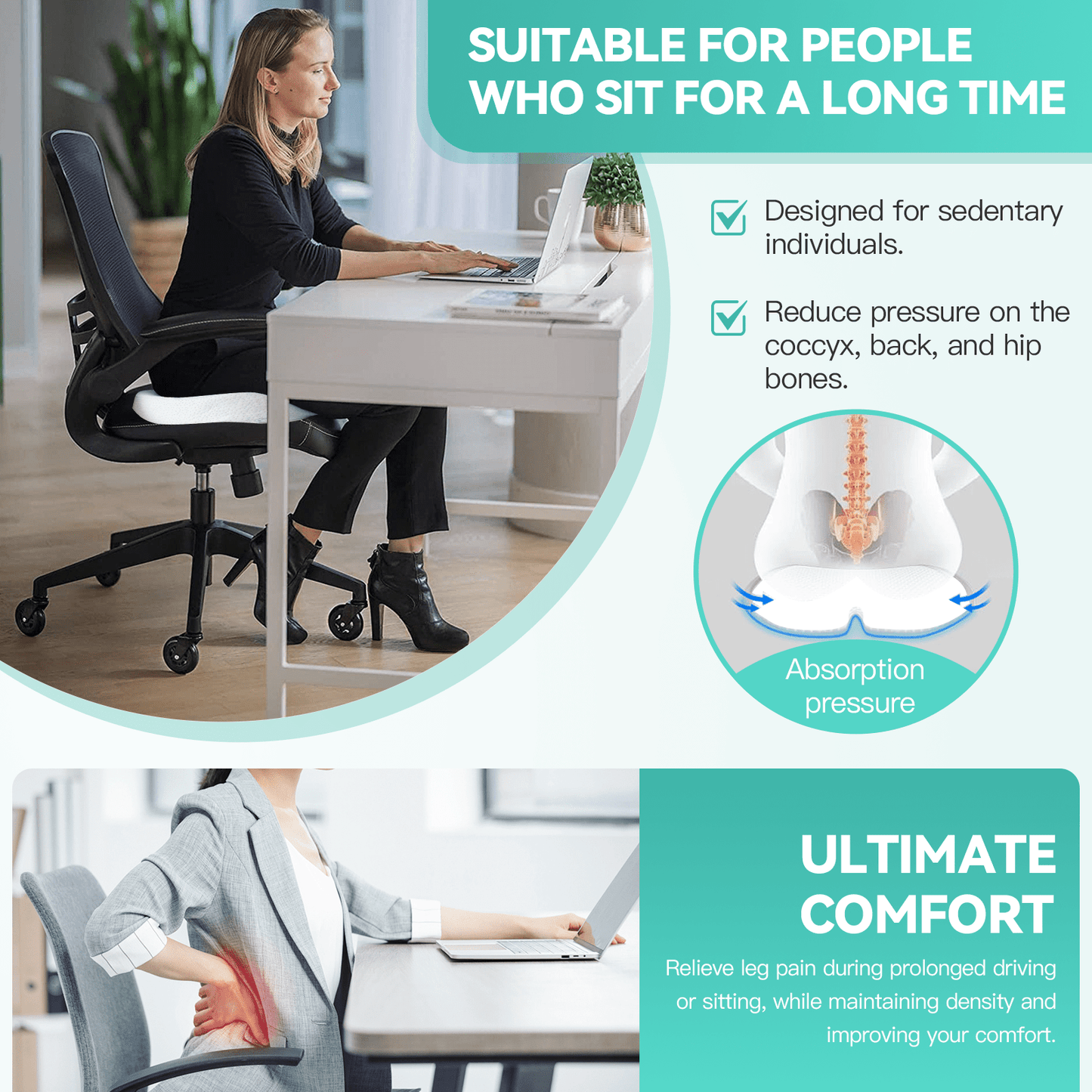 Memory Foam Lumbar Back Support Cushion Seat Set V915-(MB0001+MB0002)