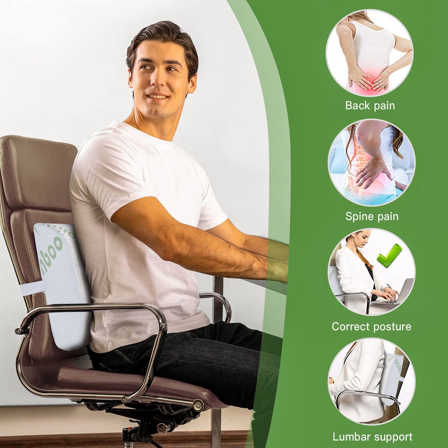 2 x Bamboo Memory Foam Lumbar Support Cushion V915-MB0002X2