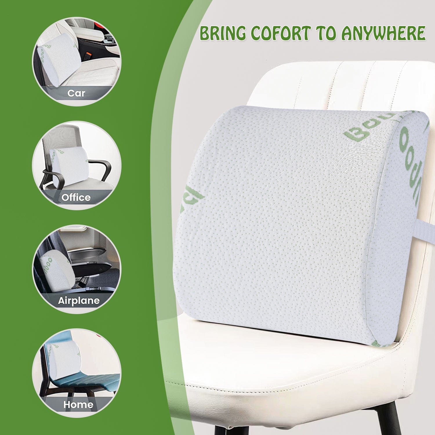 2 x Bamboo Memory Foam Lumbar Support Cushion V915-MB0002X2