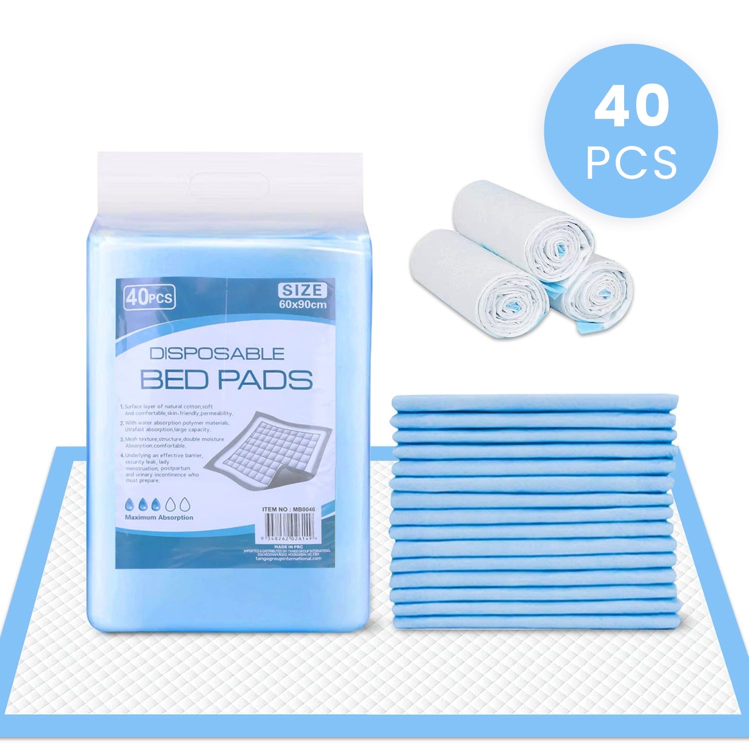 40pk Adult Disposable Bed Underpads 60 x 90cm V915-MB0046