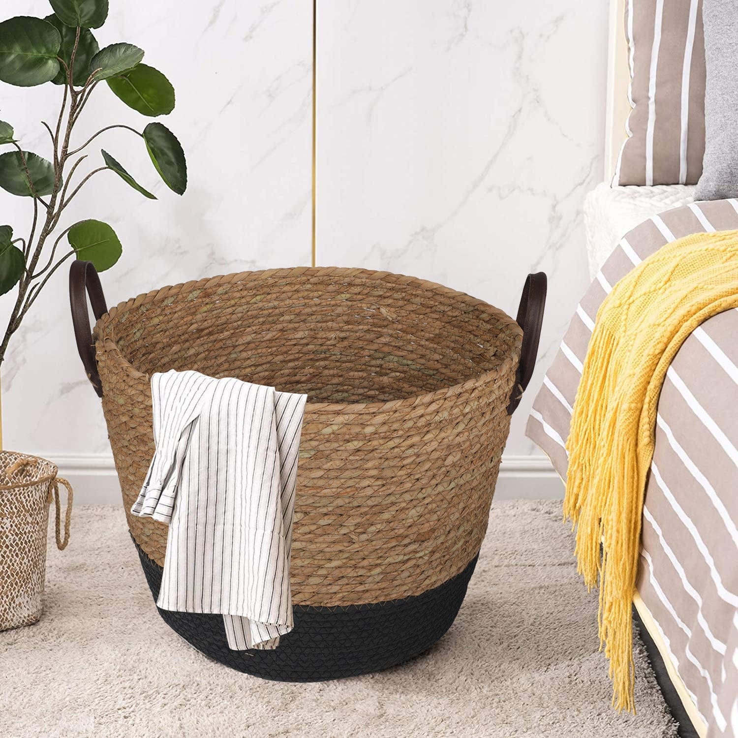 3 Piece Cotton Rope Stripe Carry Handles Storage Baskets Set V915-MB0049