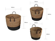 3 Piece Cotton Rope Stripe Carry Handles Storage Baskets Set V915-MB0049