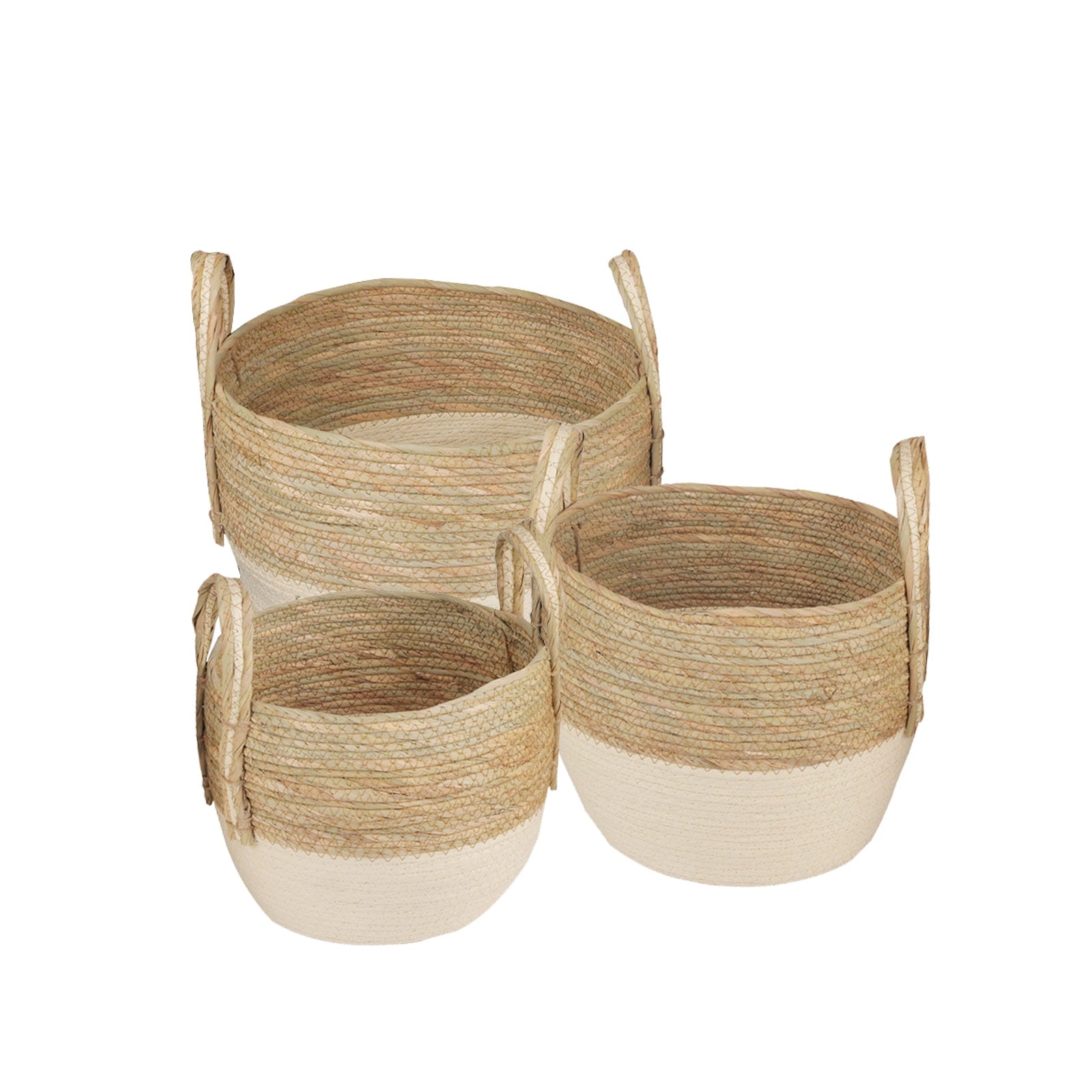 3 Piece Cotton Rope Stripe Carry Handles Storage Baskets Set V915-MB0053