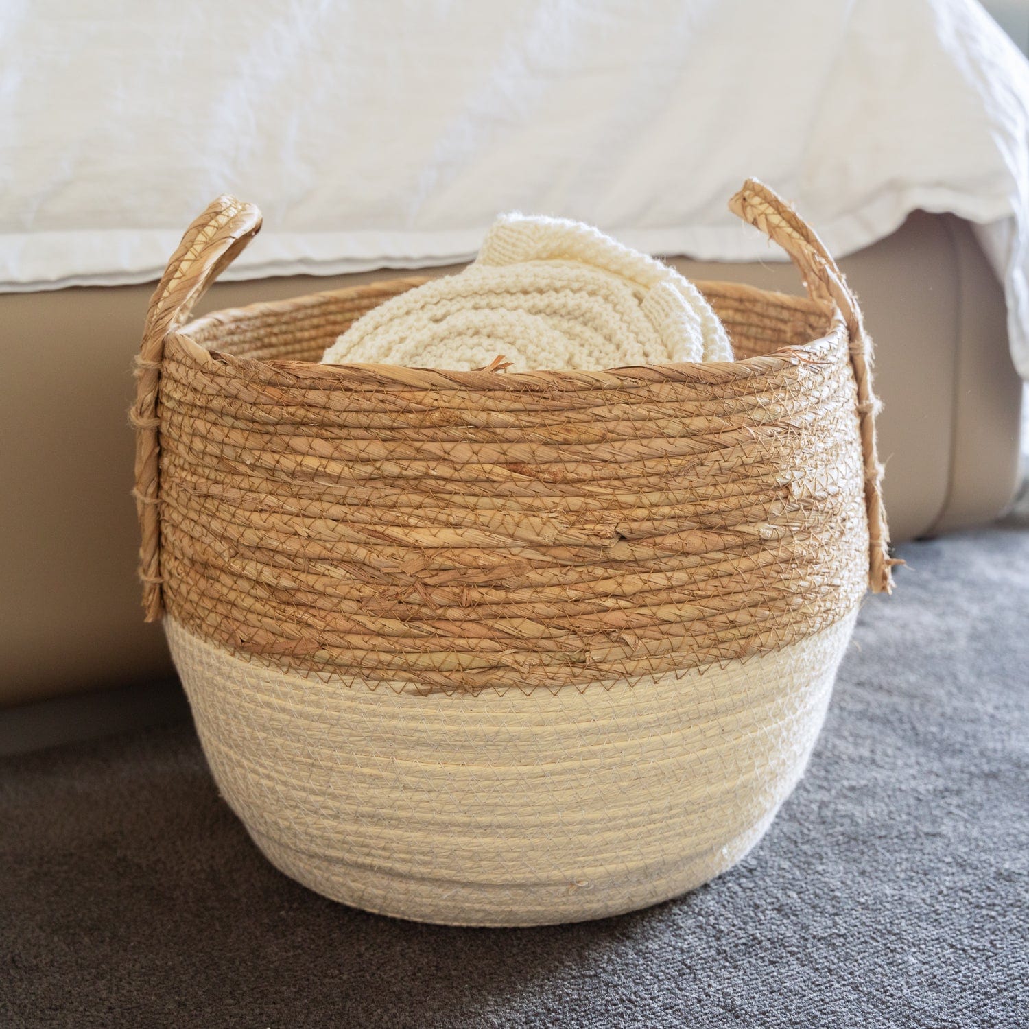 3 Piece Cotton Rope Stripe Carry Handles Storage Baskets Set V915-MB0053