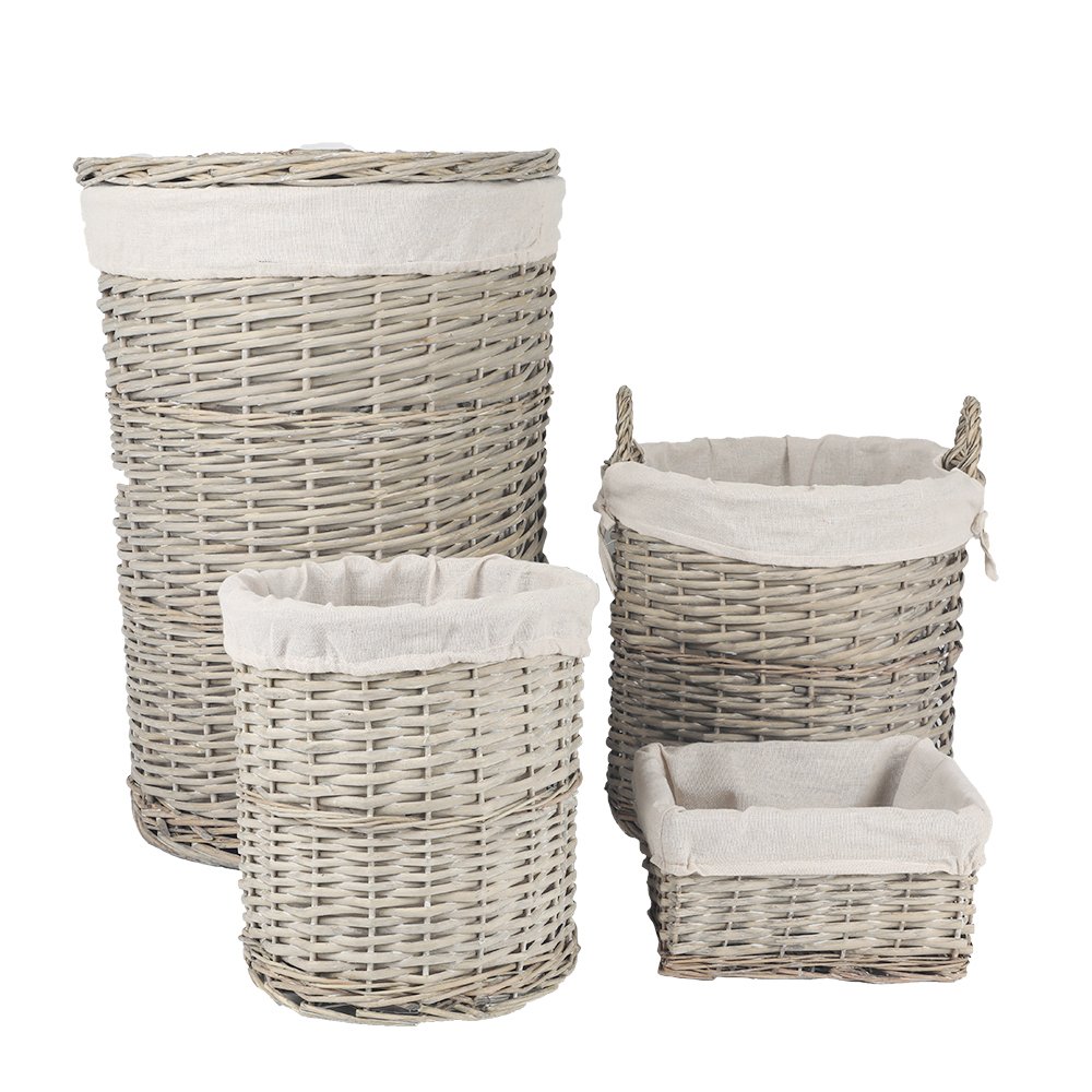 4 Piece Wicker Storage Baskets With Liner Set V915-MB0058
