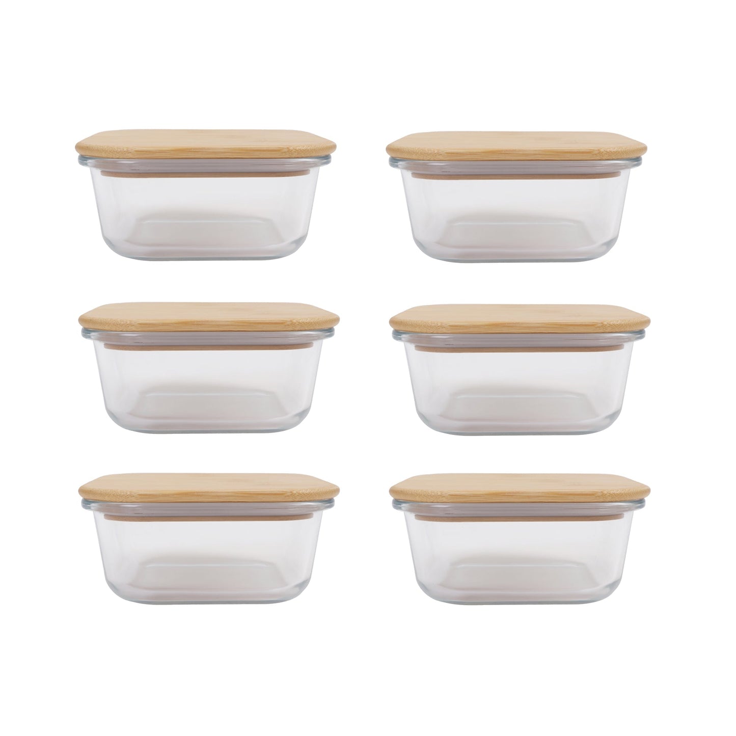 6 Pcs Medium Bamboo Food Containers - Clear Glass with Bamboo Lids V915-MB0080X6