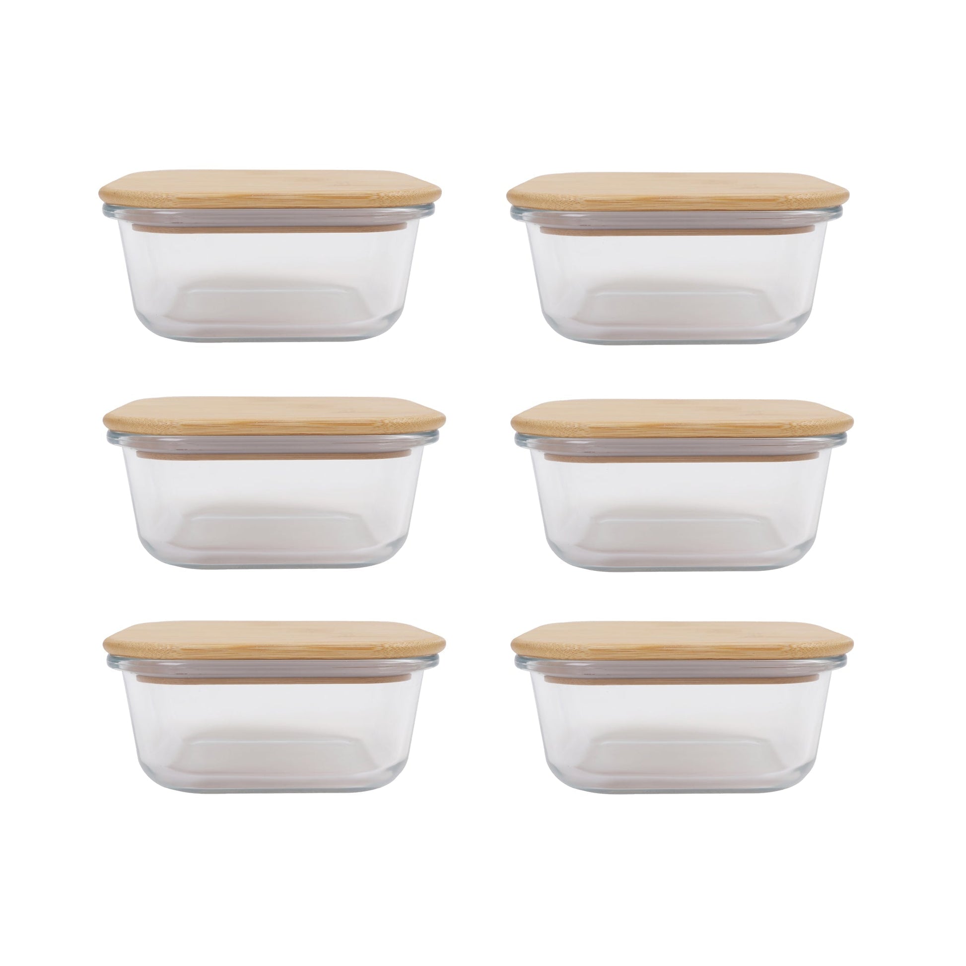 6 Pcs Medium Bamboo Food Containers - Clear Glass with Bamboo Lids V915-MB0080X6