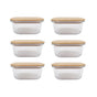 6 Pcs Medium Bamboo Food Containers - Clear Glass with Bamboo Lids V915-MB0080X6