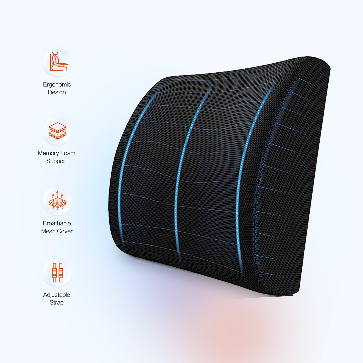 2 Pack Memory Foam Lumbar Support Cushion with Black Cover V915-MB0099X2