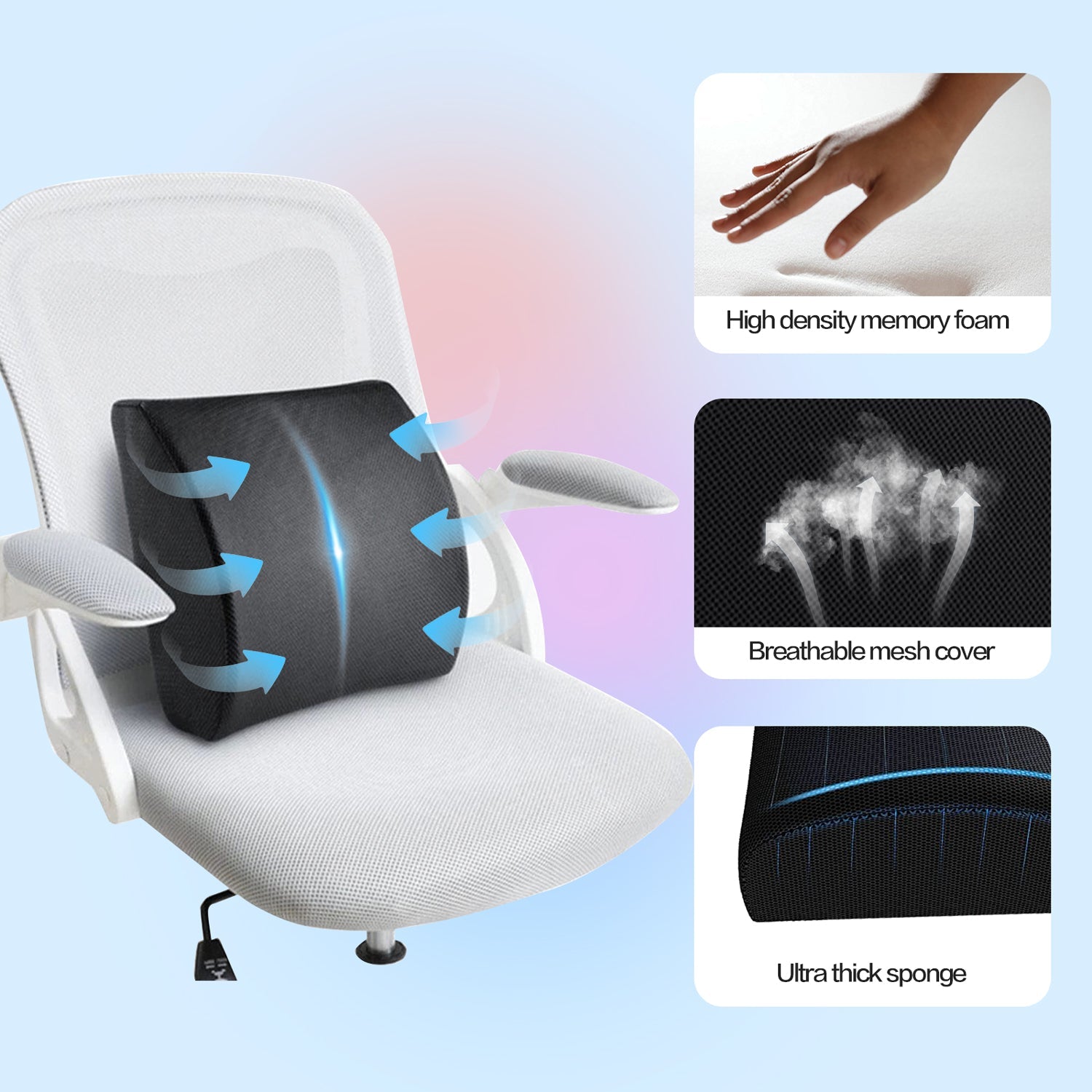 2 Pack Memory Foam Lumbar Support Cushion with Black Cover V915-MB0099X2