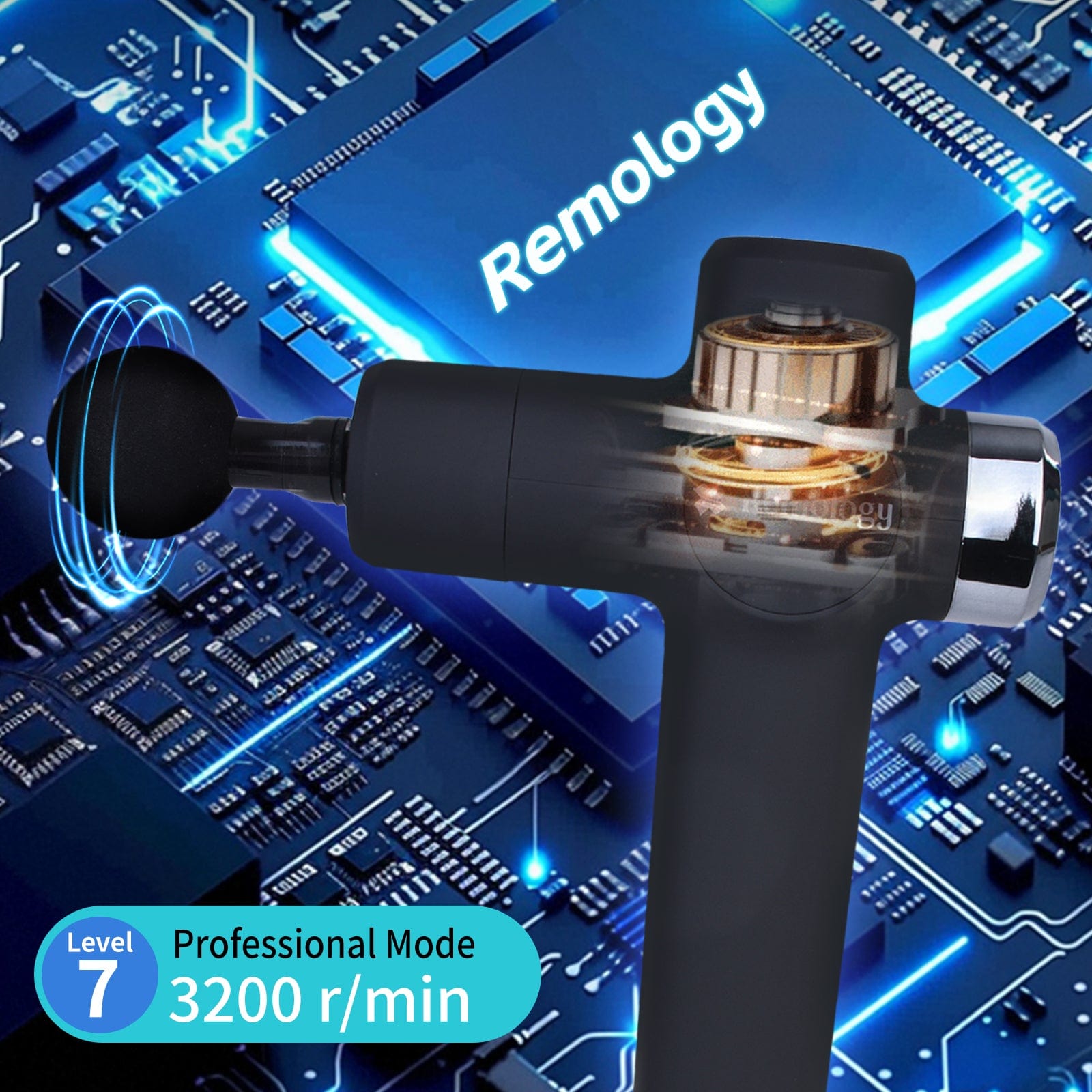 Remology Impact Therapy 7 Adaptive Speed USB-C Fascial Massage Gun with 4 Heads V915-RM0037