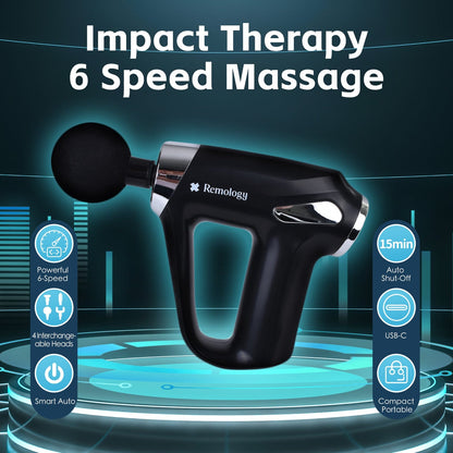 Remology Impact Therapy 6 Adaptive Speed USB-C Massage Gun with 4 Heads V915-RM0038