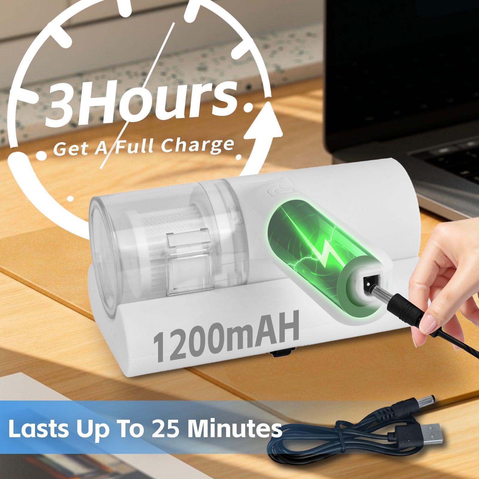 UV-C Cordless Dust Mite Vacuum Handheld Sanitizing Cleaner with 1200 mAh Battery V915-RM0042