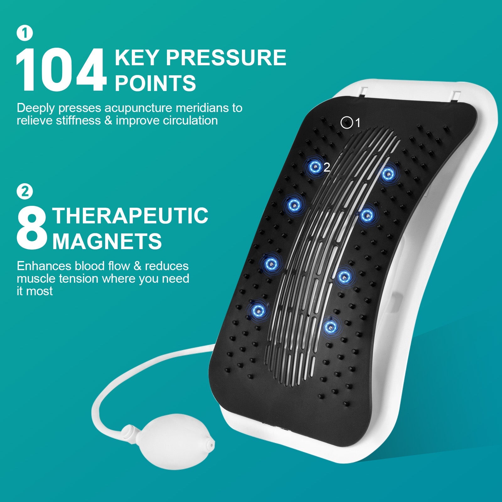 Adjustable Air Lumbar Spine Reliever - Inflatable Back Stretcher with Acupressure & Magnets V915-RM0044
