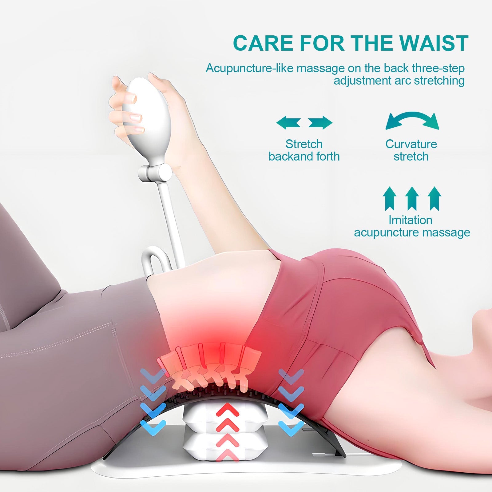 Adjustable Air Lumbar Spine Reliever - Inflatable Back Stretcher with Acupressure & Magnets V915-RM0044