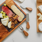 Clevinger 4 Piece Acacia Wood & Slate Cheese Board With Knife Set V915-TB0005