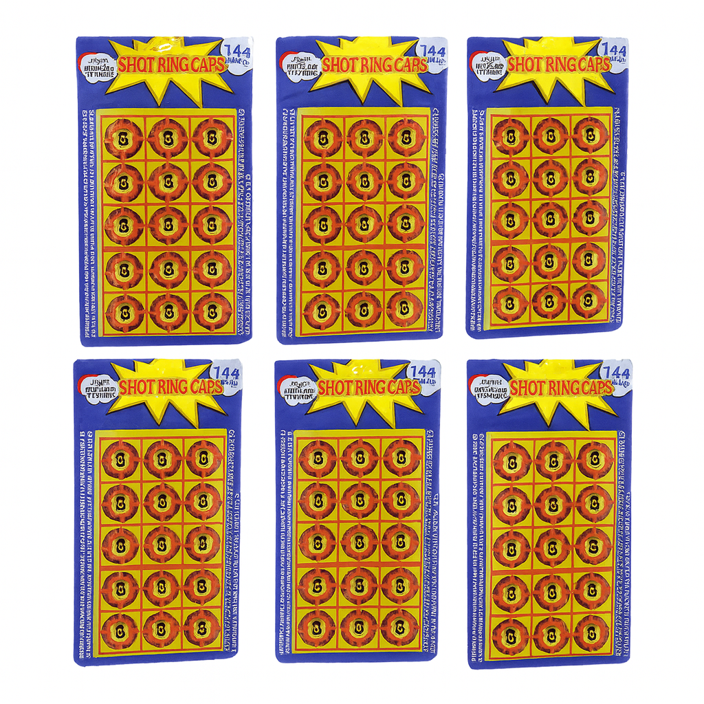 6 Cards of 8-Shot Ring Caps - 144 Shots Each, Total 684 Shots - Toy Gun Cap Refills V922-AWD-A0211-CAP144R6PK