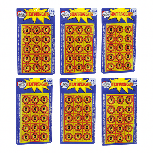 6 Cards of 8-Shot Ring Caps - 144 Shots Each, Total 684 Shots - Toy Gun Cap Refills V922-AWD-A0211-CAP144R6PK