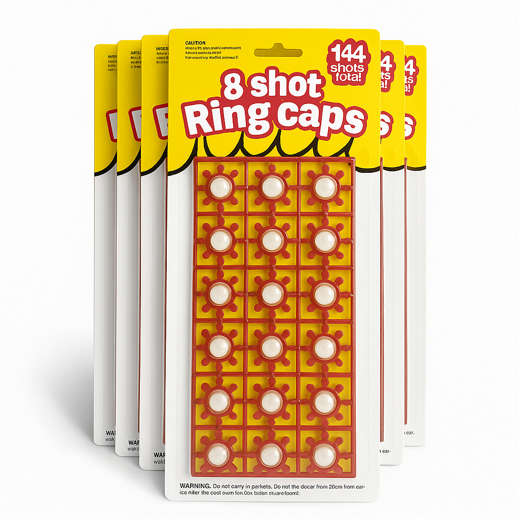 6 Cards of 8-Shot Ring Caps - 144 Shots Each, Total 684 Shots - Toy Gun Cap Refills V922-AWD-A0211-CAP144R6PK