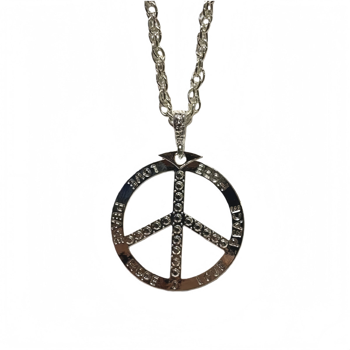 Silver Peace sign Necklace, Bling Chain ,Fancy Dress V922-AWD-A0531-BIGBLI-PE