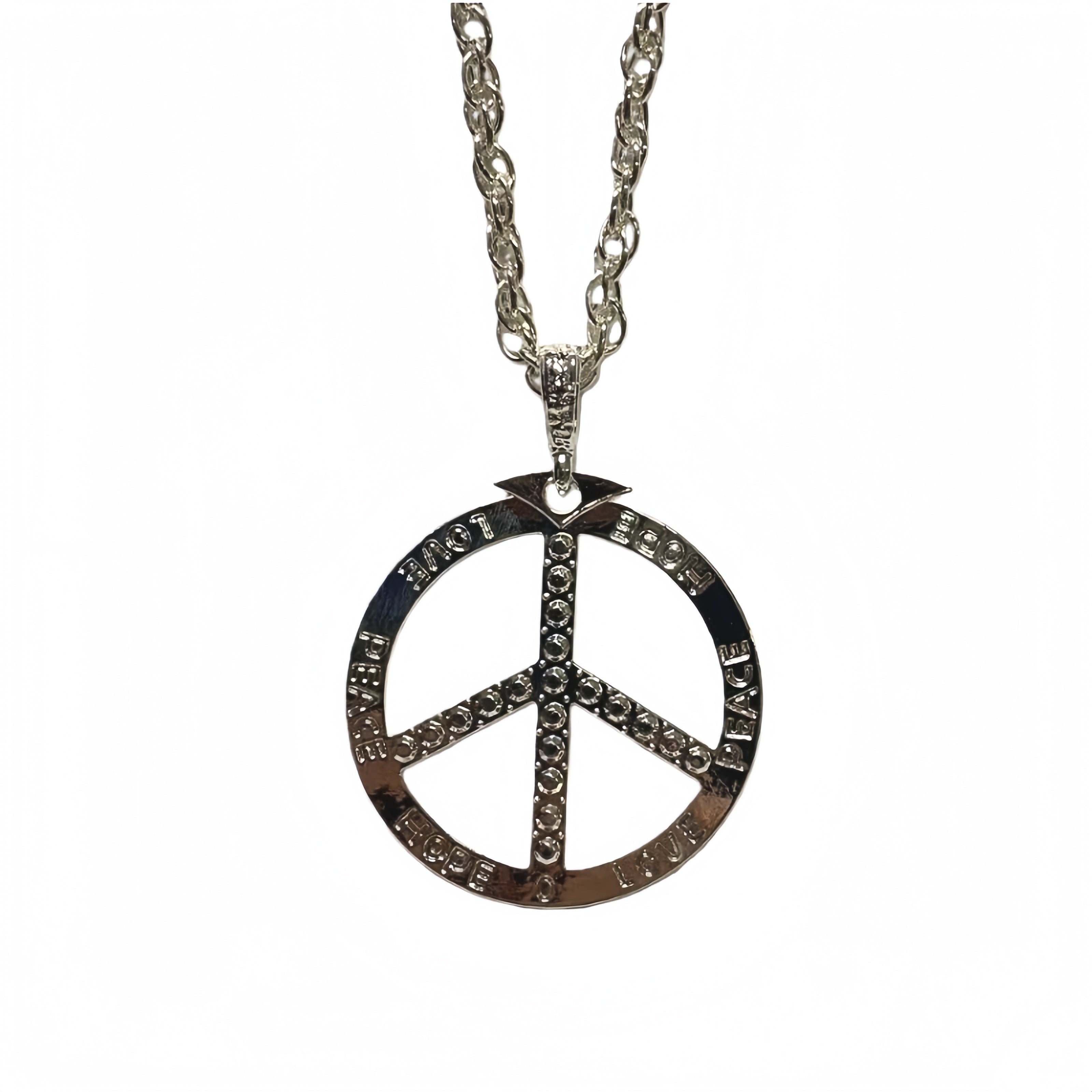 Silver Peace sign Necklace, Bling Chain ,Fancy Dress V922-AWD-A0531-BIGBLI-PE