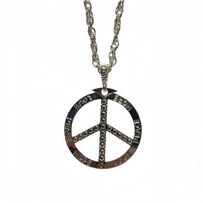 Silver Peace sign Necklace, Bling Chain ,Fancy Dress V922-AWD-A0531-BIGBLI-PE