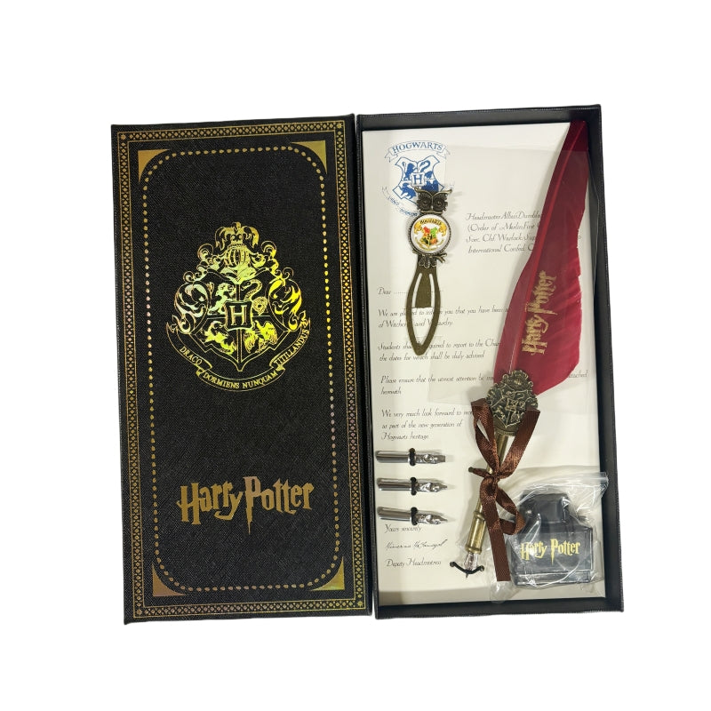 Harry Potter Vintage Feather Dip Pen Writing Set with ink Calligraphy Quill Pen Gifts - CLARET RED V922-AWD-B0502-HPSTAR