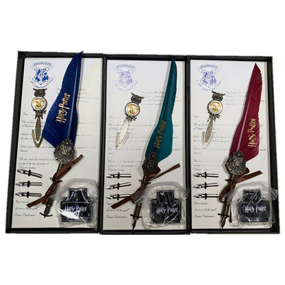 Harry Potter Vintage Feather Dip Pen Writing Set with ink Calligraphy Quill Pen Gifts - DARK GREEN V922-AWD-B0503-HPSTAG