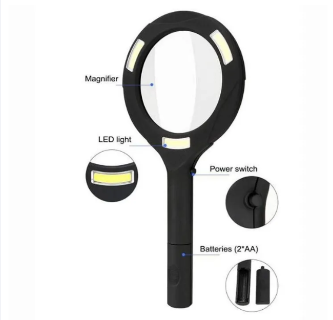 LED Magnifying Glass with COB Light-250 Lumens Glass Lens Ergonomic Handle V922-AWD-C0301-MAGGLA250