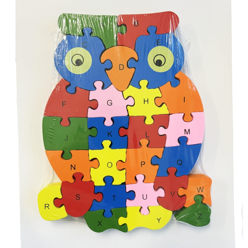 WOODEN ANIMAL PUZZLES ALPHABET AND NUMBER ASSORTED - Owl V922-AWD-C0741-WOOASTO-4