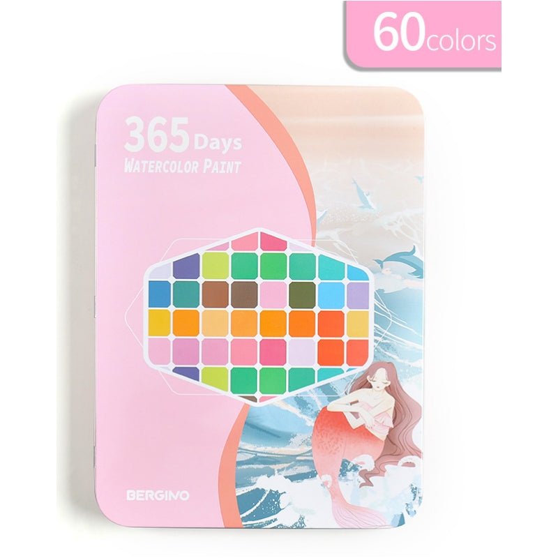 Water paint colour set with brush metal case Portable 60 PCs Concentrated block - Blue V922-AWD-D0911-PAISETMB