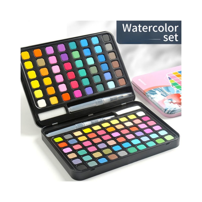Water paint colour set with brush metal case Portable 60 PCs Concentrated block - Pink V922-AWD-D0911-PAISETMP