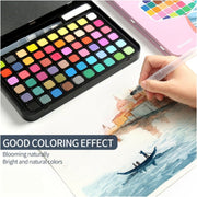 Water paint colour set with brush metal case Portable 60 PCs Concentrated block - Pink V922-AWD-D0911-PAISETMP