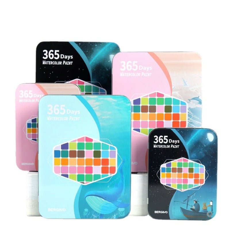 Water paint colour set with brush metal case Portable 60 PCs Concentrated block - Pink V922-AWD-D0911-PAISETMP