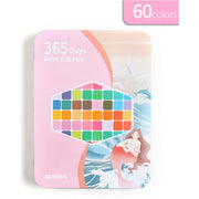 Water paint colour set with brush metal case Portable 60 PCs Concentrated block - Pink V922-AWD-D0911-PAISETMP