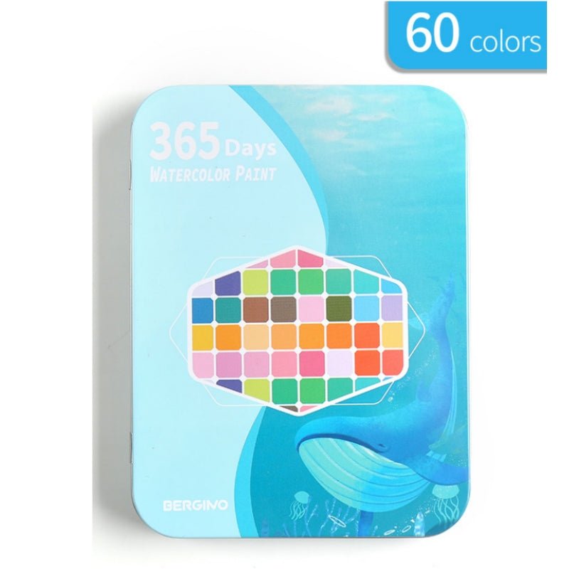 Water paint colour set with brush metal case Portable 60 PCs Concentrated block - Pink V922-AWD-D0911-PAISETMP