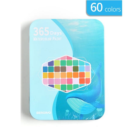 Water paint colour set with brush metal case Portable 60 PCs Concentrated block - Pink V922-AWD-D0911-PAISETMP
