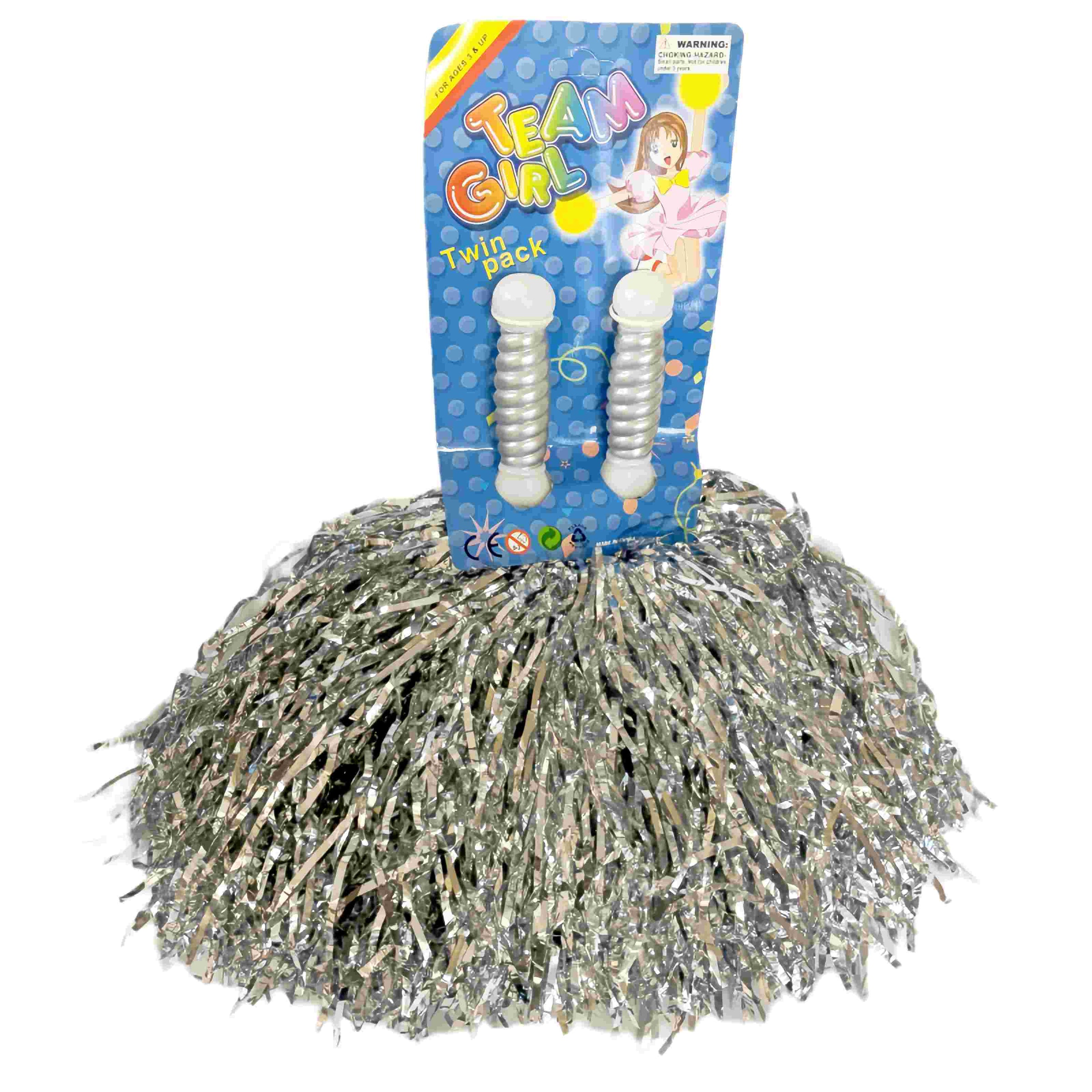 4 Sets/8pcs Metallic Team Girls' Cheerleading Dance Party Dress Pom Poms Pompoms - Silver V922-AWD-D1001-POMPOM-S