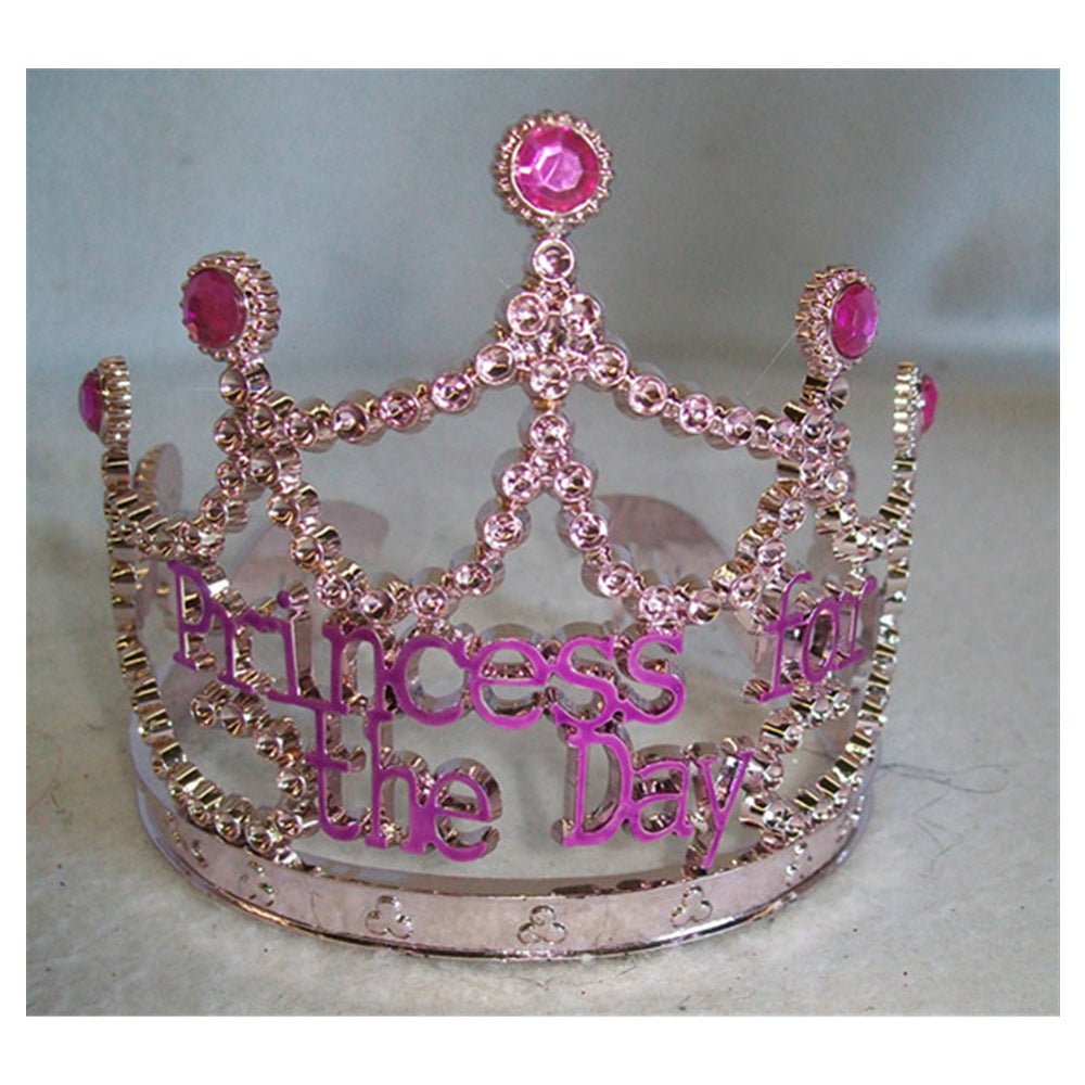 Princess for the Day Tiara - Silver Rhinestone Crown with Pink Lettering - Silver V922-AWD-D1301-PRITIA-SILVER