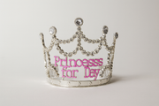 Princess for the Day Tiara - Silver Rhinestone Crown with Pink Lettering - Silver V922-AWD-D1301-PRITIA-SILVER
