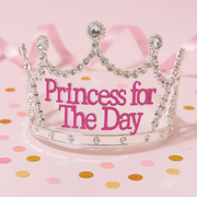 Princess for the Day Tiara - Silver Rhinestone Crown with Pink Lettering - Silver V922-AWD-D1301-PRITIA-SILVER