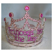 Princess for the Day Tiara - Silver Rhinestone Crown with Pink Lettering - Silver V922-AWD-D1301-PRITIA-SILVER