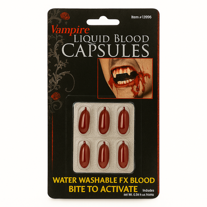 Vampire Liquid Blood Capsules - Halloween Costume FX, Water Washable, 6-Pack V922-AWD-D1311-BLOCAP