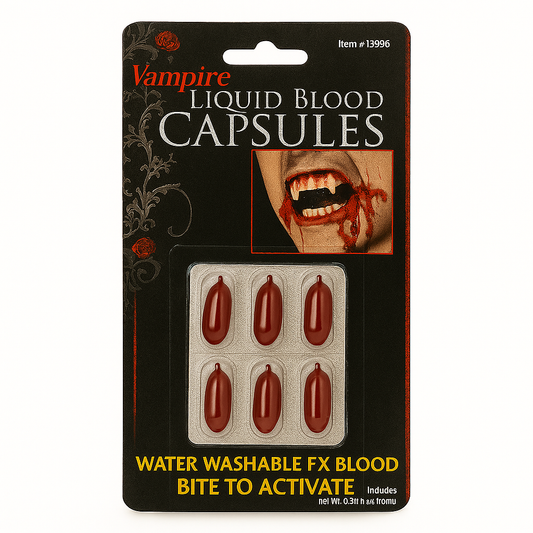 Vampire Liquid Blood Capsules - Halloween Costume FX, Water Washable, 6-Pack V922-AWD-D1311-BLOCAP