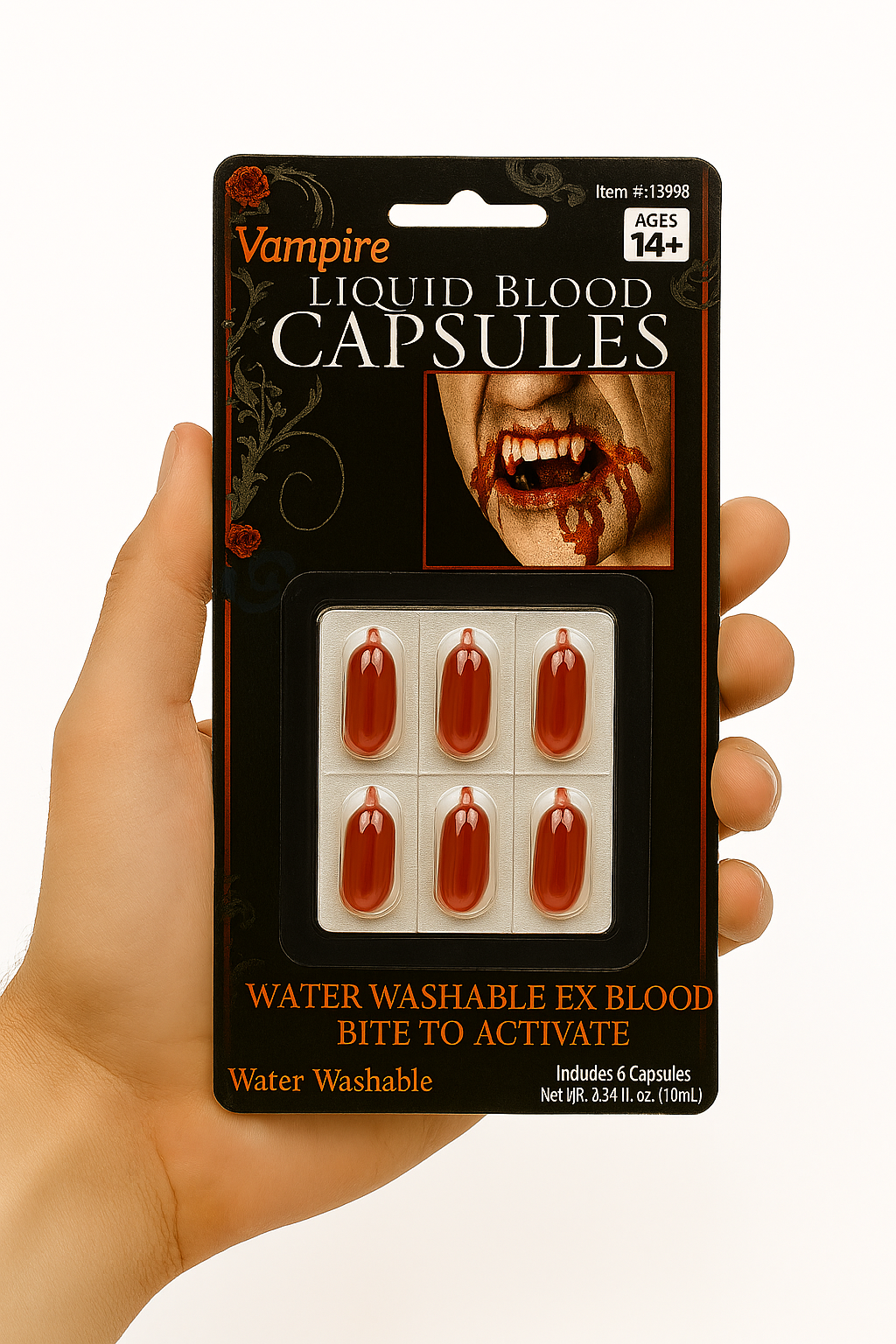 Vampire Liquid Blood Capsules - Halloween Costume FX, Water Washable, 6-Pack V922-AWD-D1311-BLOCAP
