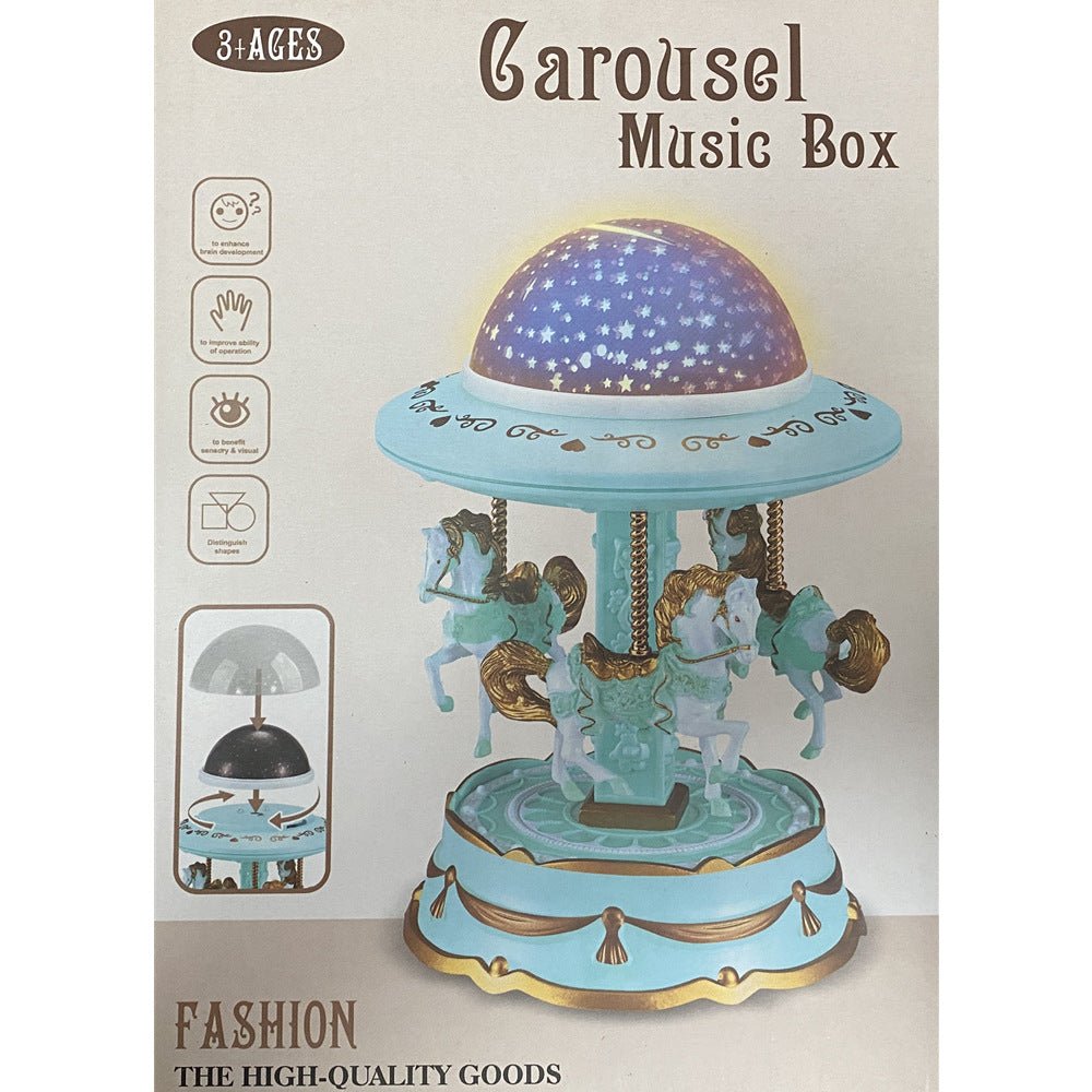 Blue Music Box Musical Carousel Horse LED Carousel Toy Child Birthday Xmas Gift V922-AWD-E0101-MUSCARB