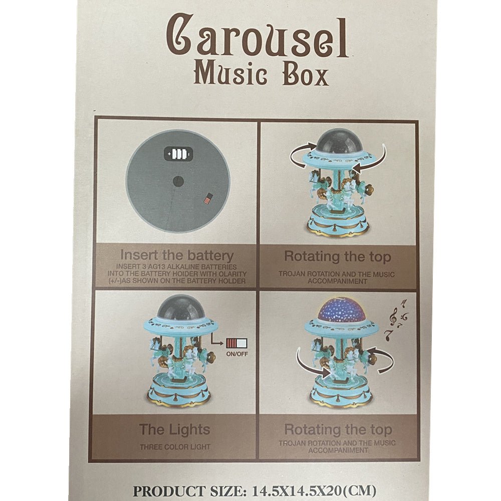 Blue Music Box Musical Carousel Horse LED Carousel Toy Child Birthday Xmas Gift V922-AWD-E0101-MUSCARB