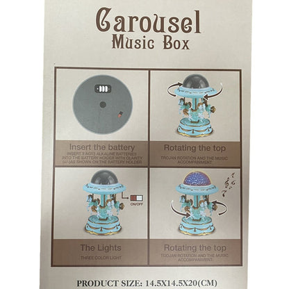 Blue Music Box Musical Carousel Horse LED Carousel Toy Child Birthday Xmas Gift V922-AWD-E0101-MUSCARB