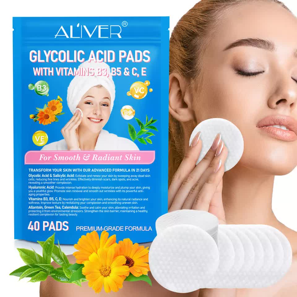 ALIVER Glycolic acid pads with vitamins B3,B5 & C,E 40 PADS V932-ALIVER-G-PAD
